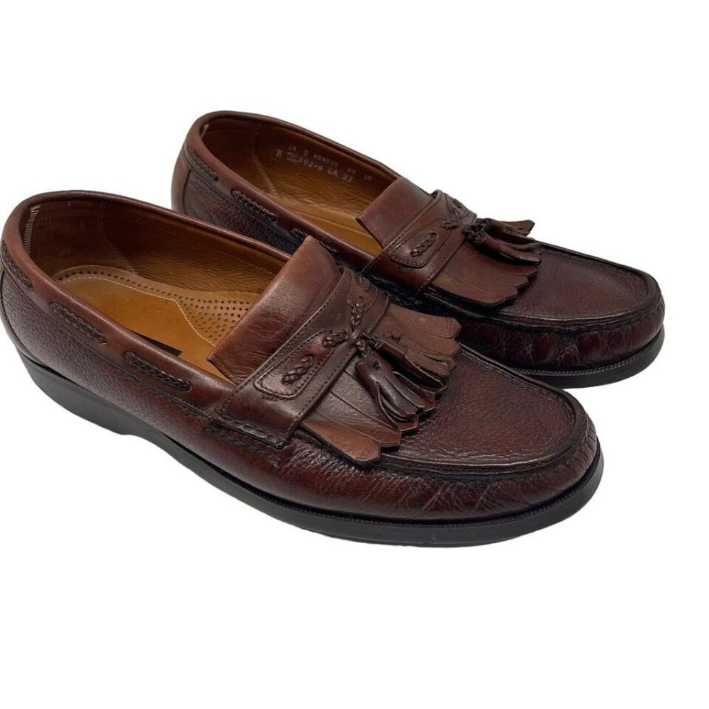 Florsheim Mens Loafers Shoes Tassel Fringe Slip On Pebble Leather Brown 13 D